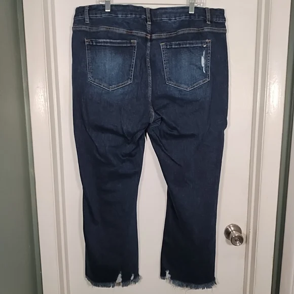 Mica Los Angeles Womens 18W Jeans Dark Wash High Rise Distressed Frayed Bootcut - Picture 7 of 9